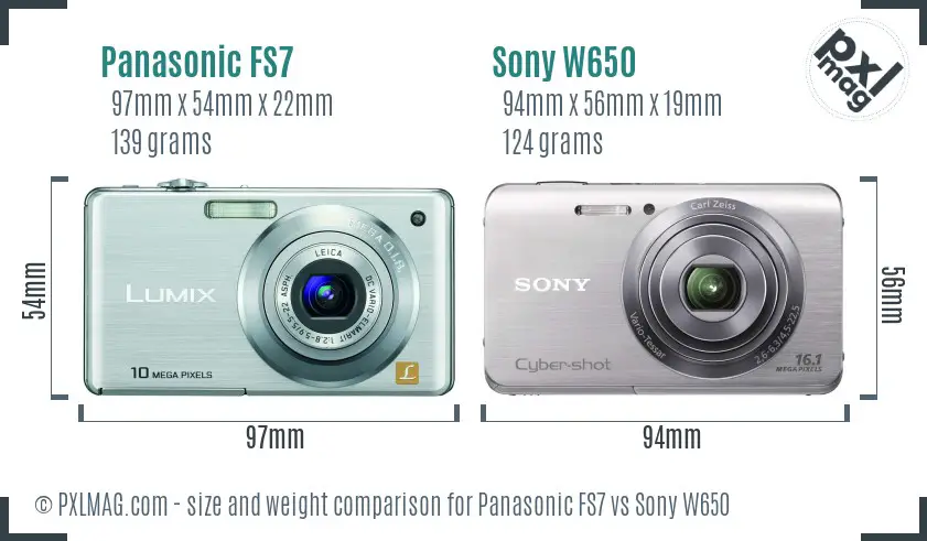 Panasonic FS7 vs Sony W650 size comparison