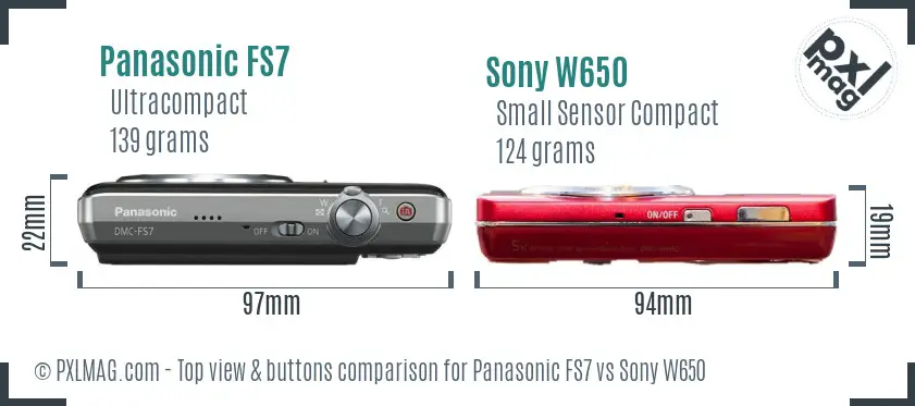 Panasonic FS7 vs Sony W650 top view buttons comparison