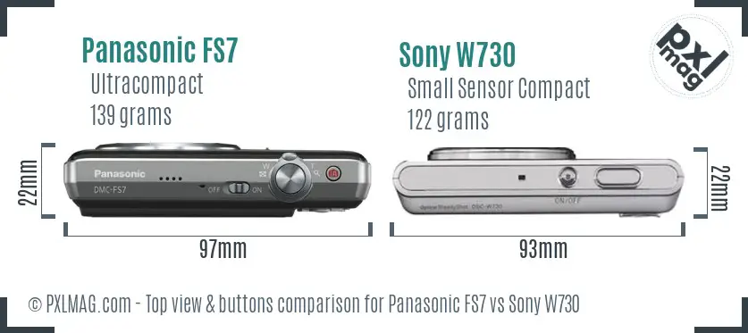 Panasonic FS7 vs Sony W730 top view buttons comparison