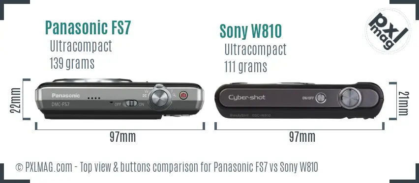 Panasonic FS7 vs Sony W810 top view buttons comparison