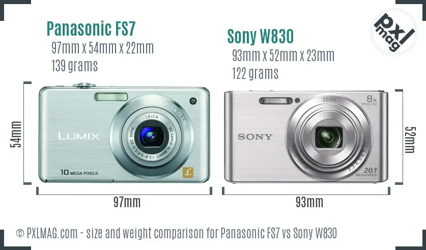 Panasonic FS7 vs Sony W830 size comparison