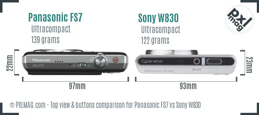 Panasonic FS7 vs Sony W830 top view buttons comparison