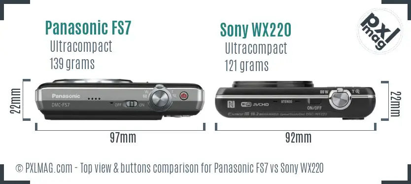 Panasonic FS7 vs Sony WX220 top view buttons comparison