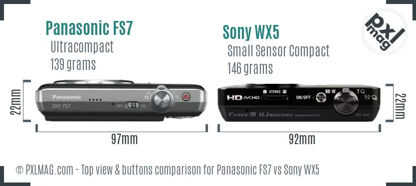 Panasonic FS7 vs Sony WX5 top view buttons comparison Panasonic FS7 vs Sony WX5 top view buttons comparison