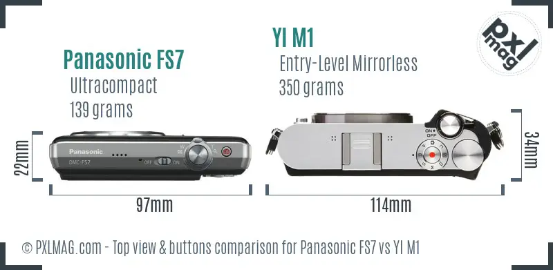 Panasonic FS7 vs YI M1 top view buttons comparison