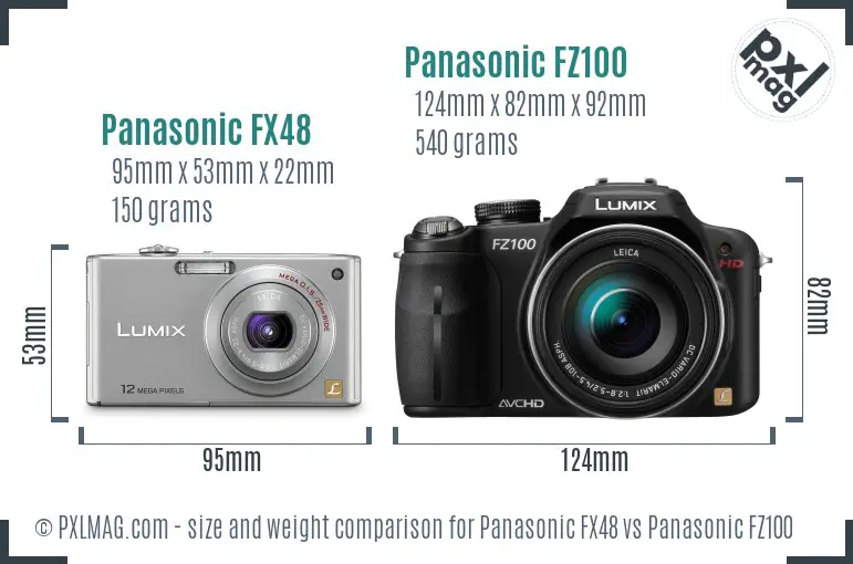 Panasonic FX48 vs Panasonic FZ100 size comparison