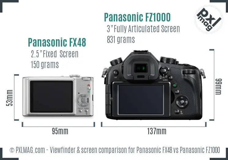 Panasonic FX48 vs Panasonic FZ1000 Screen and Viewfinder comparison