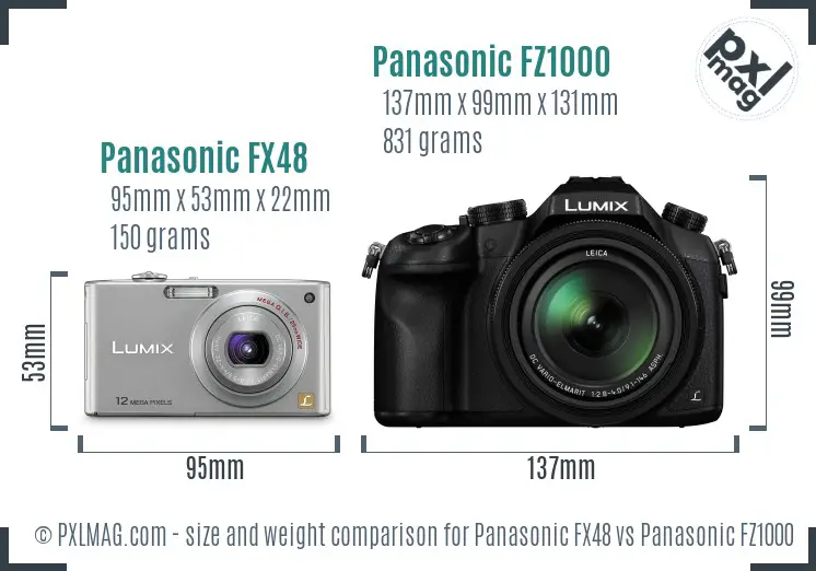 Panasonic FX48 vs Panasonic FZ1000 size comparison