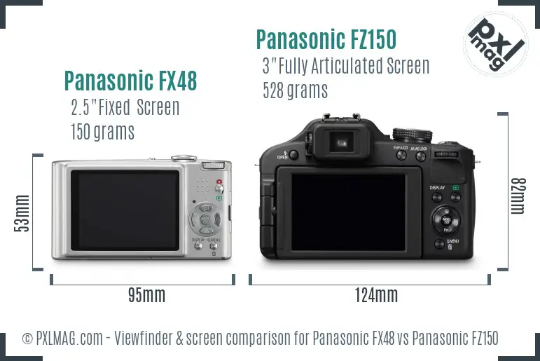 Panasonic FX48 vs Panasonic FZ150 Screen and Viewfinder comparison
