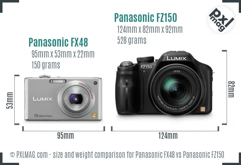 Panasonic FX48 vs Panasonic FZ150 size comparison