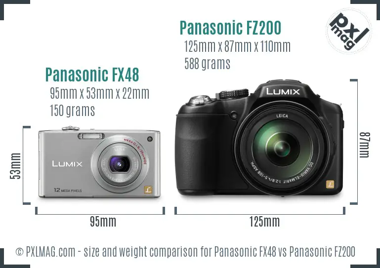 Panasonic FX48 vs Panasonic FZ200 size comparison