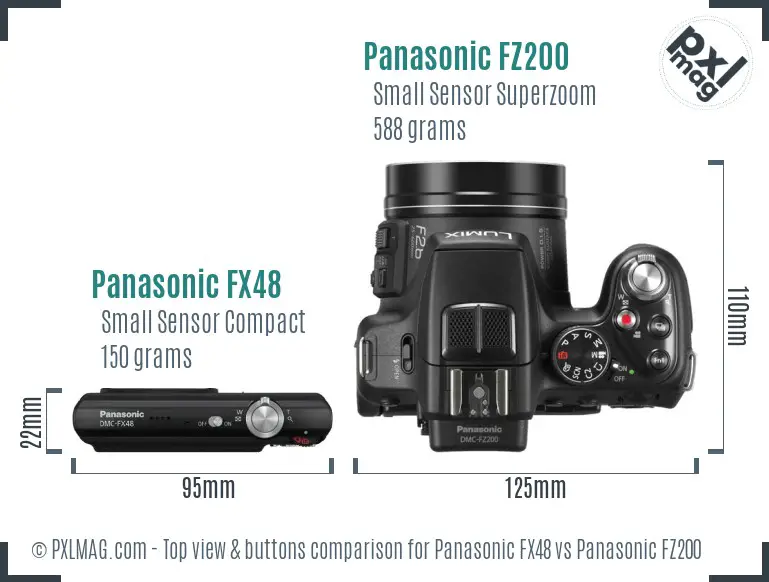 Panasonic FX48 vs Panasonic FZ200 top view buttons comparison