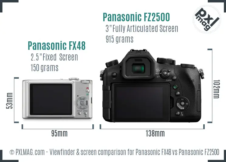 Panasonic FX48 vs Panasonic FZ2500 Screen and Viewfinder comparison