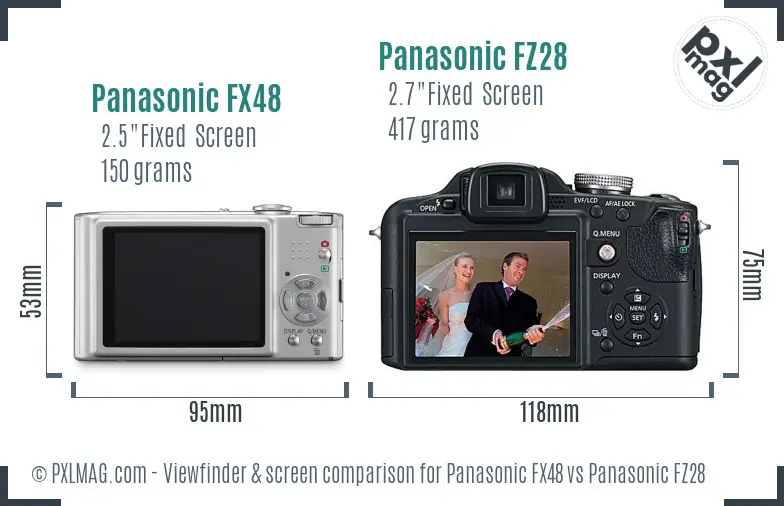Panasonic FX48 vs Panasonic FZ28 Screen and Viewfinder comparison