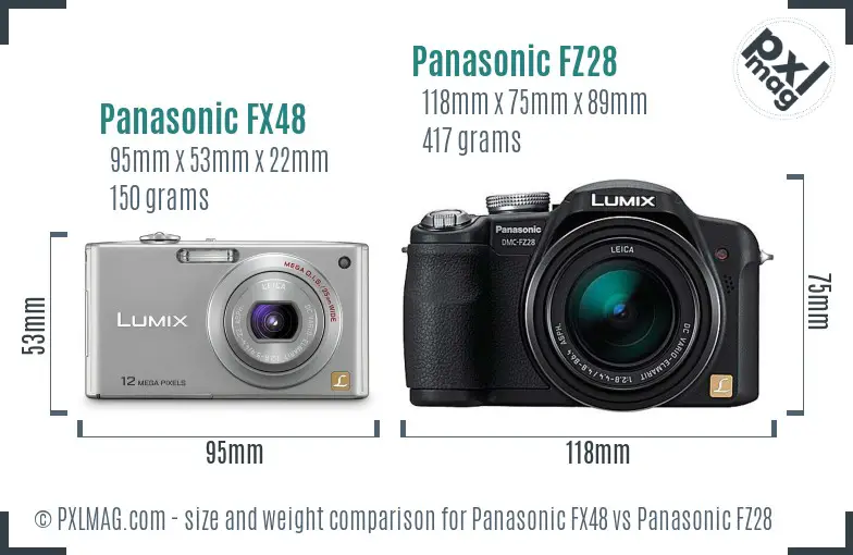 Panasonic FX48 vs Panasonic FZ28 size comparison