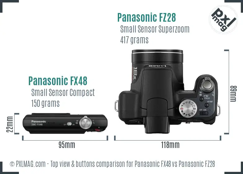 Panasonic FX48 vs Panasonic FZ28 top view buttons comparison