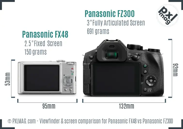 Panasonic FX48 vs Panasonic FZ300 Screen and Viewfinder comparison