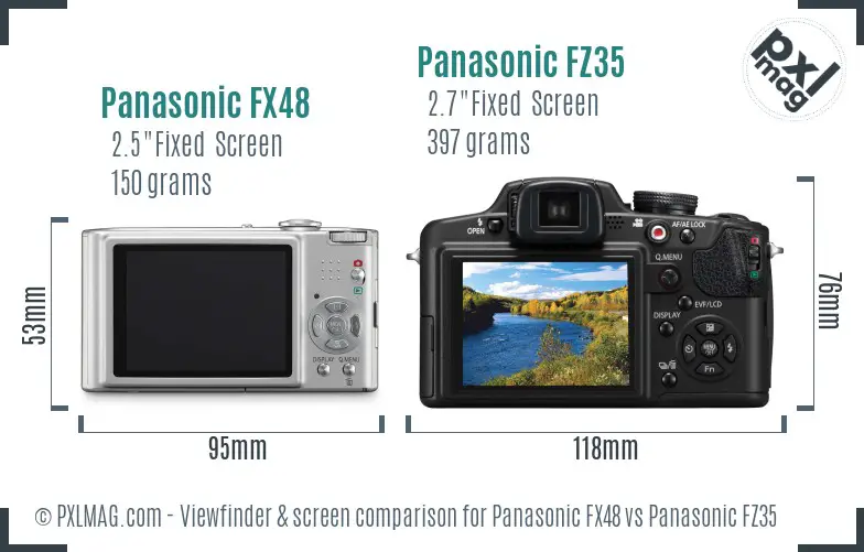 Panasonic FX48 vs Panasonic FZ35 Screen and Viewfinder comparison