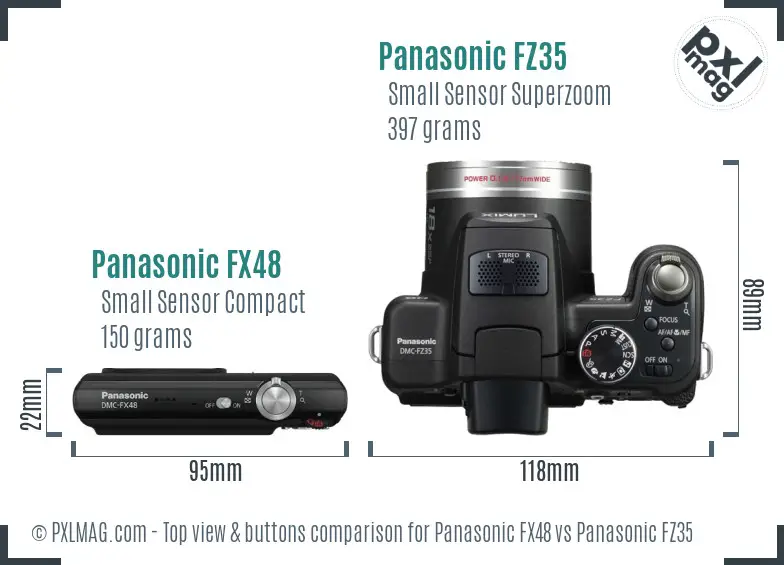 Panasonic FX48 vs Panasonic FZ35 top view buttons comparison