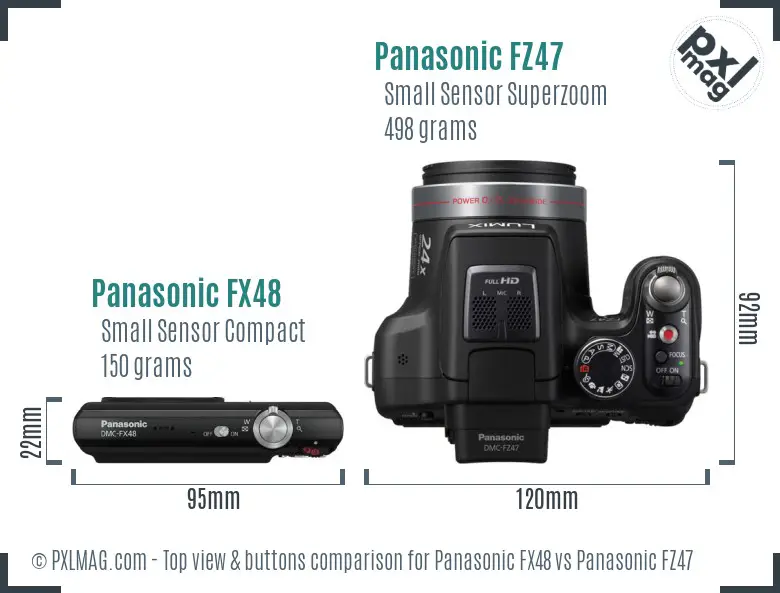 Panasonic FX48 vs Panasonic FZ47 top view buttons comparison