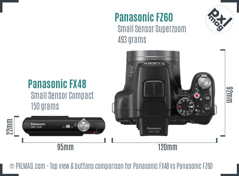 Panasonic FX48 vs Panasonic FZ60 top view buttons comparison