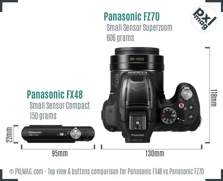 Panasonic FX48 vs Panasonic FZ70 top view buttons comparison