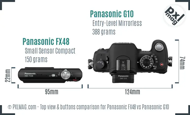 Panasonic FX48 vs Panasonic G10 top view buttons comparison