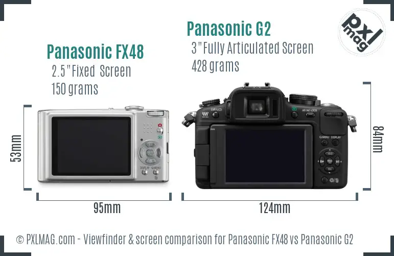 Panasonic FX48 vs Panasonic G2 Screen and Viewfinder comparison
