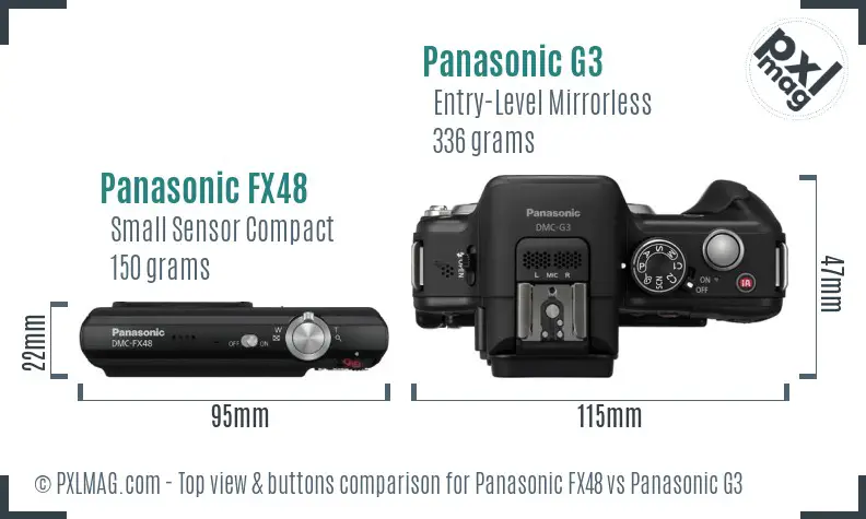 Panasonic FX48 vs Panasonic G3 top view buttons comparison