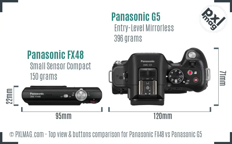Panasonic FX48 vs Panasonic G5 top view buttons comparison