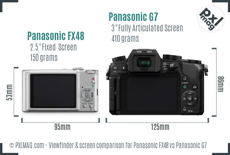 Panasonic FX48 vs Panasonic G7 Screen and Viewfinder comparison