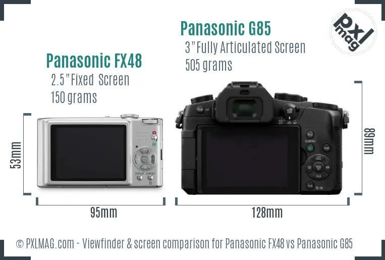 Panasonic FX48 vs Panasonic G85 Screen and Viewfinder comparison