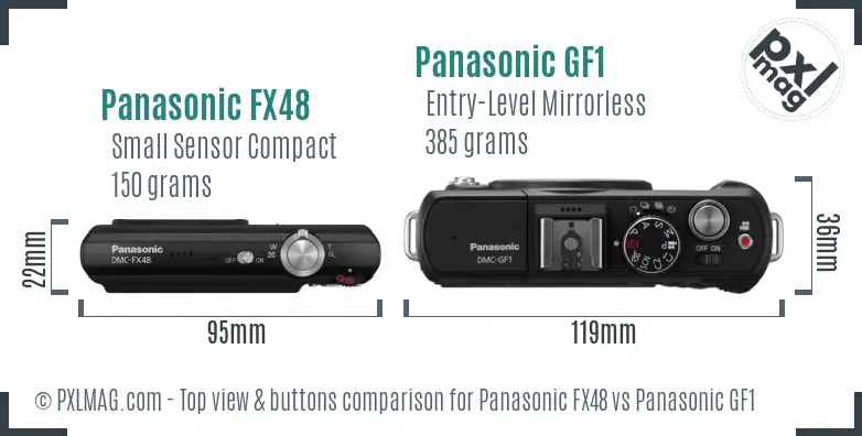 Panasonic FX48 vs Panasonic GF1 top view buttons comparison