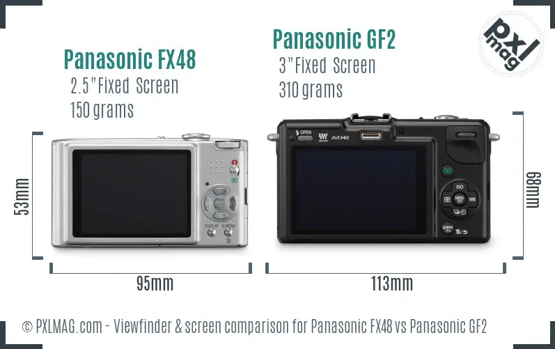 Panasonic FX48 vs Panasonic GF2 Screen and Viewfinder comparison
