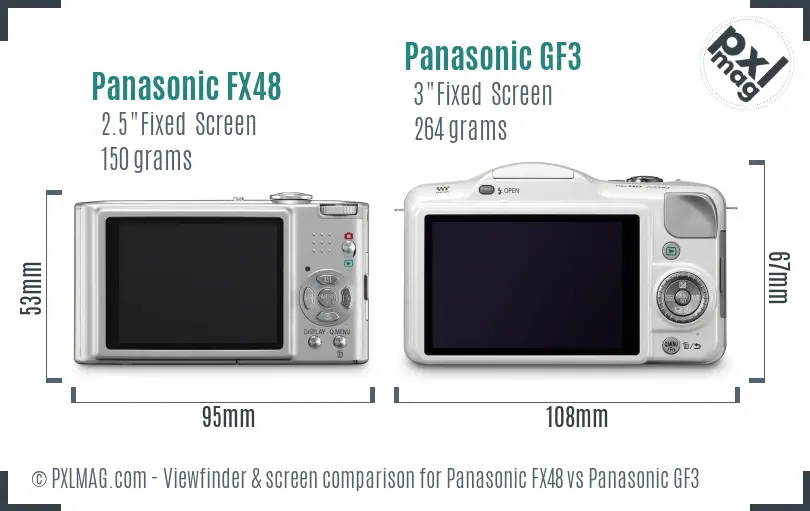 Panasonic FX48 vs Panasonic GF3 Screen and Viewfinder comparison