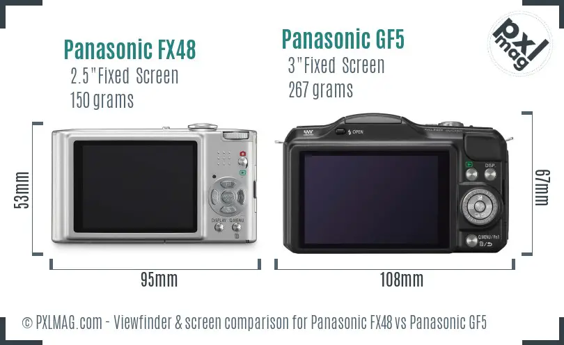 Panasonic FX48 vs Panasonic GF5 Screen and Viewfinder comparison