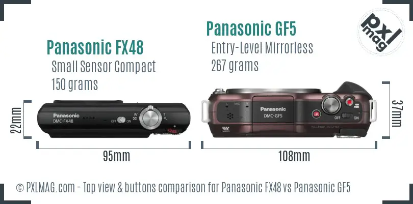 Panasonic FX48 vs Panasonic GF5 top view buttons comparison