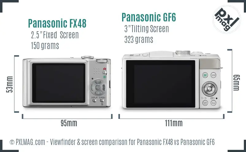 Panasonic FX48 vs Panasonic GF6 Screen and Viewfinder comparison