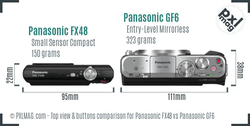 Panasonic FX48 vs Panasonic GF6 top view buttons comparison