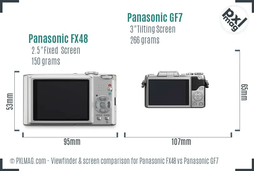 Panasonic FX48 vs Panasonic GF7 Screen and Viewfinder comparison