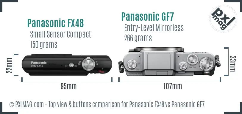 Panasonic FX48 vs Panasonic GF7 top view buttons comparison