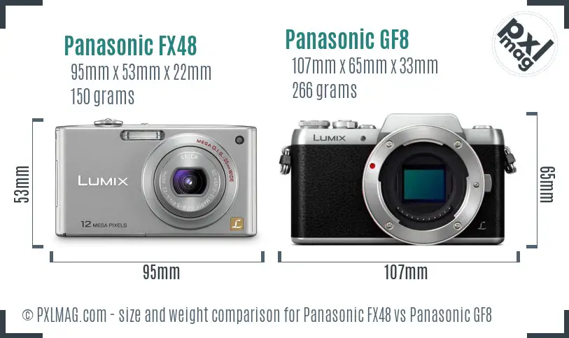 Panasonic FX48 vs Panasonic GF8 size comparison