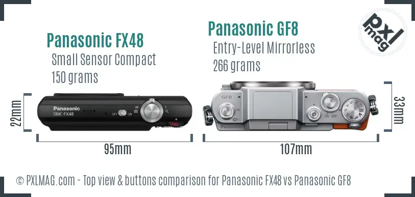 Panasonic FX48 vs Panasonic GF8 top view buttons comparison