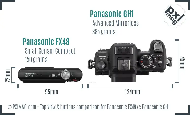 Panasonic FX48 vs Panasonic GH1 top view buttons comparison