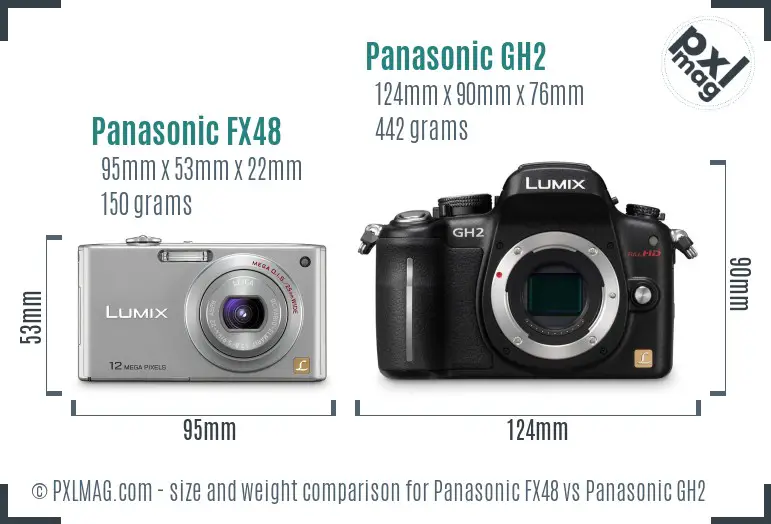 Panasonic FX48 vs Panasonic GH2 size comparison