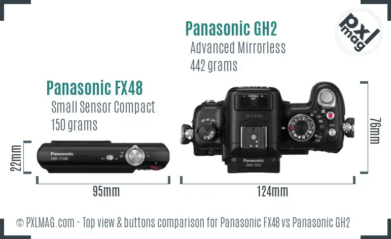 Panasonic FX48 vs Panasonic GH2 top view buttons comparison