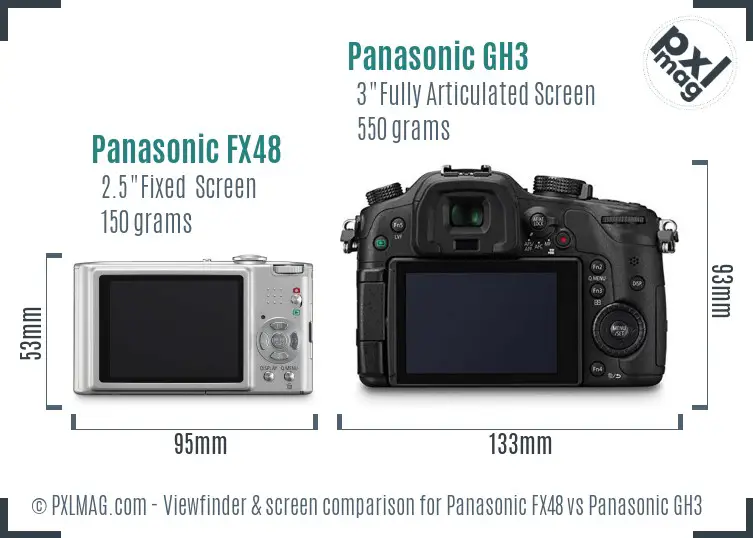 Panasonic FX48 vs Panasonic GH3 Screen and Viewfinder comparison