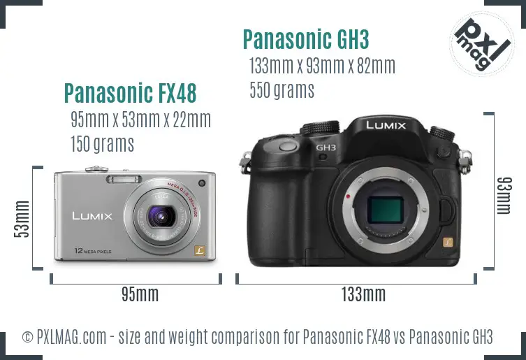 Panasonic FX48 vs Panasonic GH3 size comparison