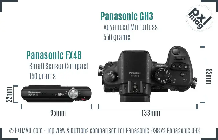 Panasonic FX48 vs Panasonic GH3 top view buttons comparison