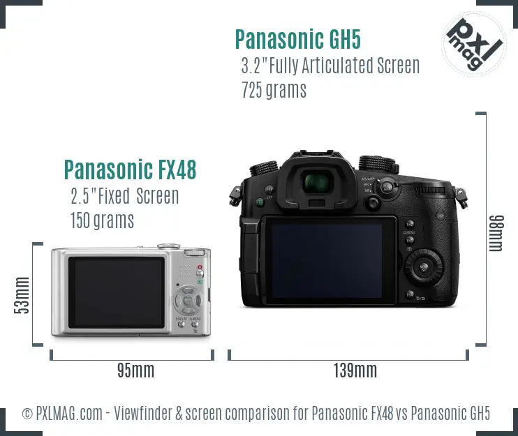 Panasonic FX48 vs Panasonic GH5 Screen and Viewfinder comparison
